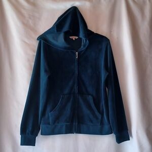 Juicy Couture Eloquent Petrol Velour Zip Hoodie Ocean Blue Swarovski Crystals M